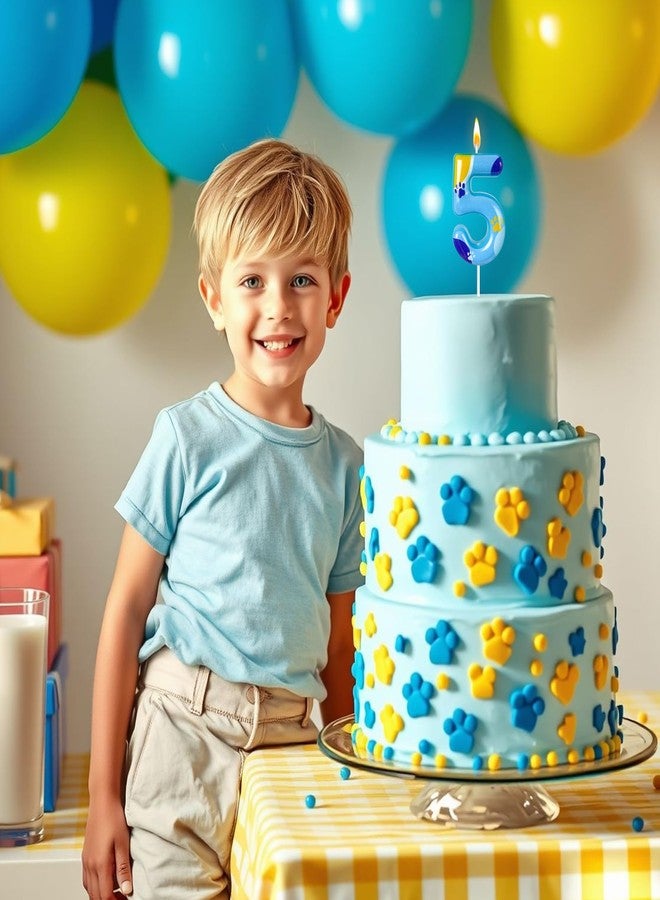 WQINX Blue Dog Paw Candle Birthday Cake Candle Dog Paw Birthday Candle Cupcake Decoration Suitable for Boys and Girls Birthday Decoration (Number 5) - Image 3